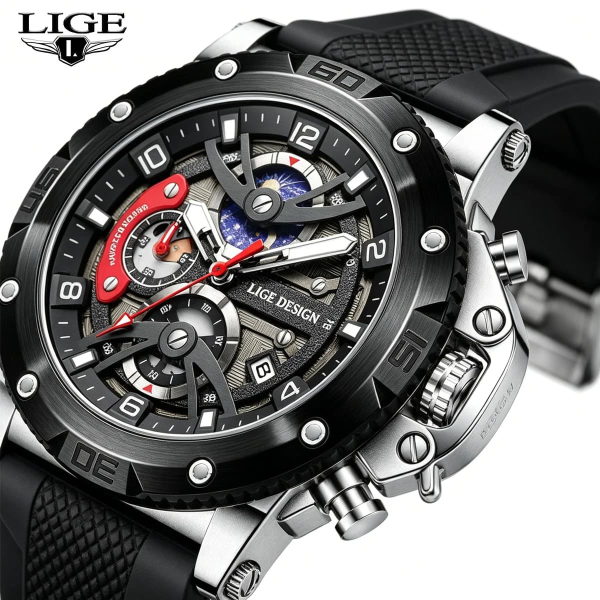 LIGE 2025 Nuovo Orologio da Uomo, Sportivo e Alla Moda, con Data e Cronografo, Movimento al Quarzo, Cinturino in Silicone, Impermeabile, Reloj Hommes