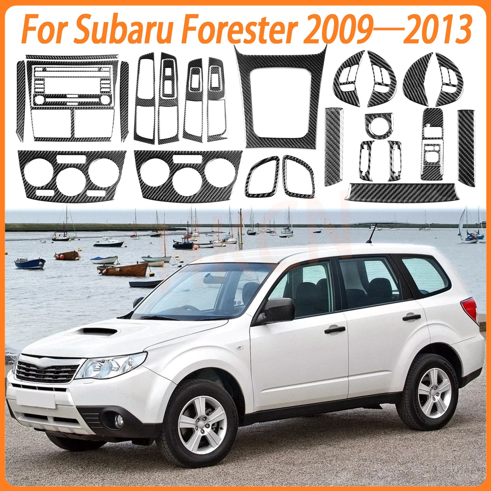 Accessori di protezione per auto Cambio di marcia Telaio esterno Pannello dei pulsanti del volante per Subaru Forester 2009-2013 Adesivo in fibra di carbonio