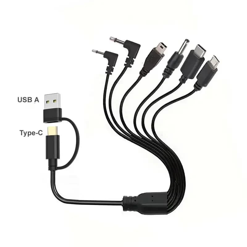 Cavo di ricarica multiplo da 20 cm Cavo di ricarica USB da 5 V USB CA a tipo C/Micro/Mini USB DC 3,5 mm 2,5 mm per telefoni Altoparlante MP3 MP4 e altro