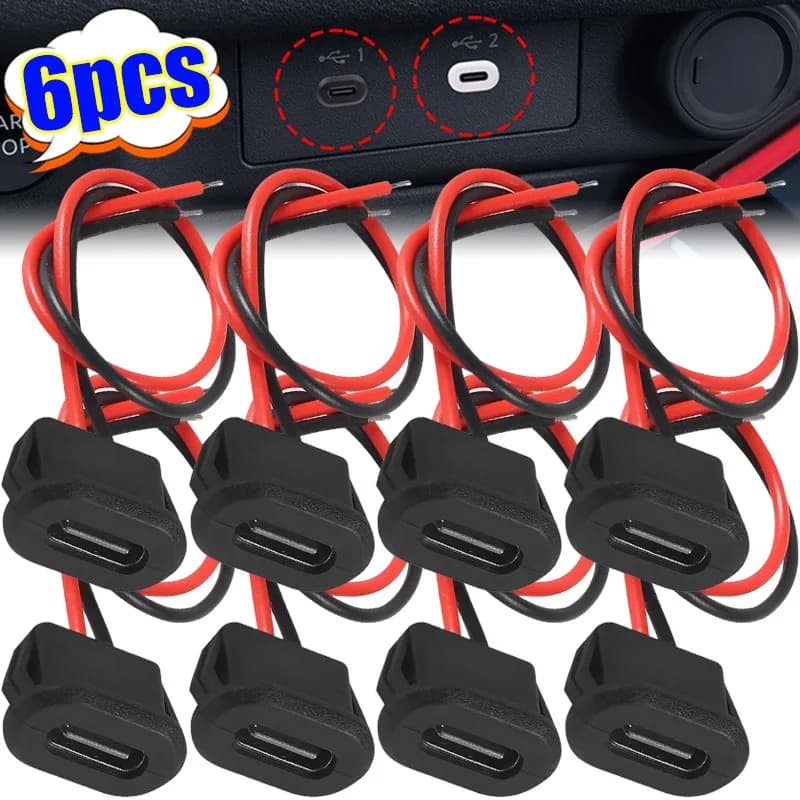 6/2PCS Type-C Female 2Pin USB Connector Type-C Waterproof with Female Grips Fast Charging Door USB-C Charging Plug
