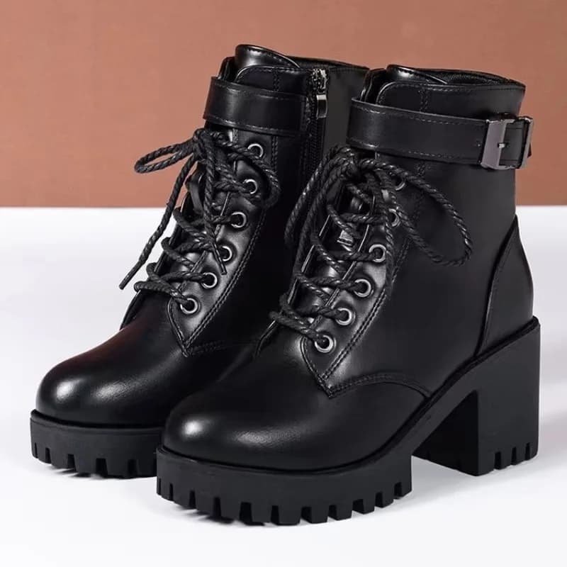 New Women's Winter Boots 2026, Fashion Boots with Laces, Heel Thickness, Lateral Hinge, Hot Motorcycle Boots for Women
