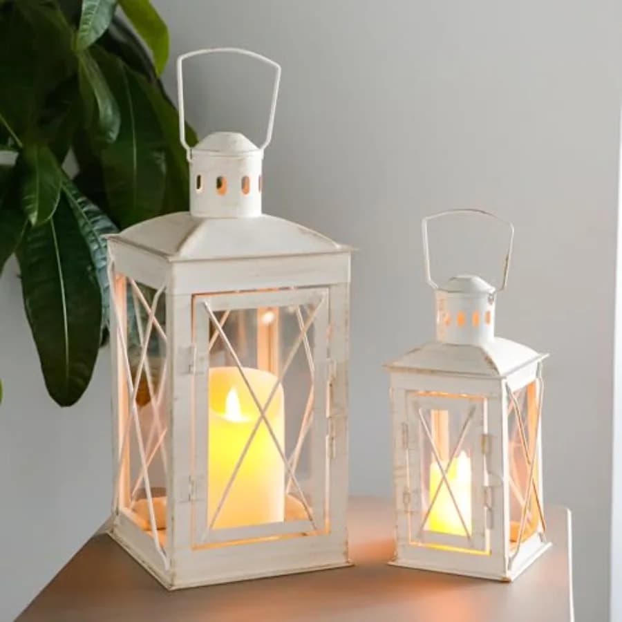 Set di 2 Lanterne Decorative per Candele, 12'' e 8'' di Altezza, Portacandele in Metallo, Lanterna Sospesa Perfetta per Arredamento Casa, Patio, Soggiorno