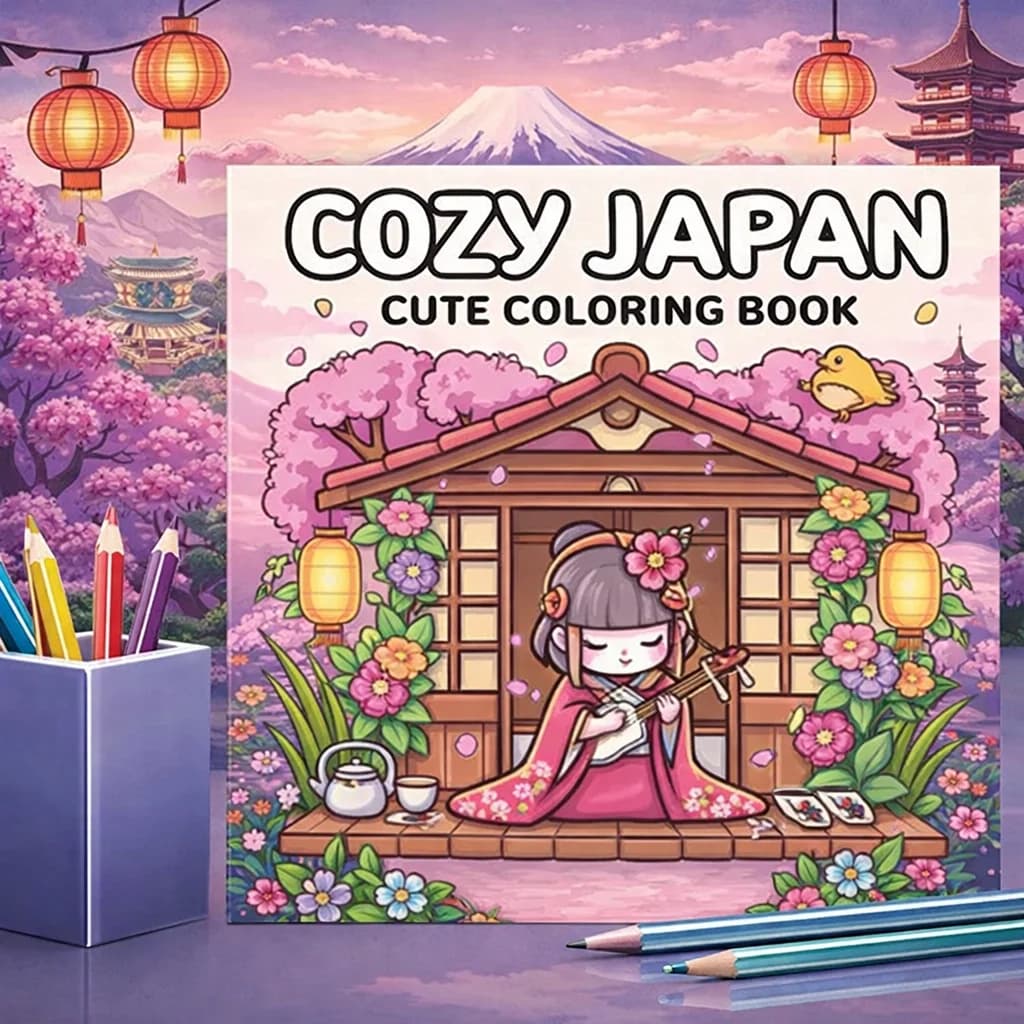 Libri da colorare Cozy Japan per adulti, 28 pagine, stile carino, materiale da disegno, regalo di Natale e del Ringraziamento