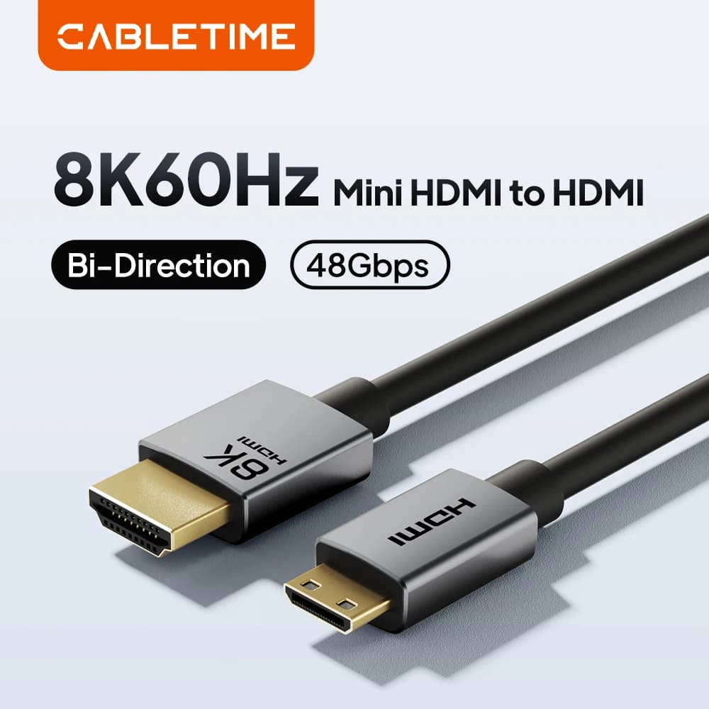 CABLETIME Cavo HDMI 2.1 Mini ad Alta Velocità 8K 60Hz, Cavo da Mini HDMI a HDMI 48Gbps per HDTV, Tablet, Fotocamera