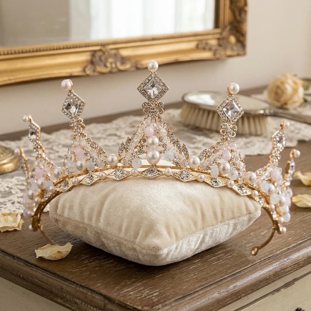 Bridal Crown Headpiece Rhinestone Pearl Half Crown Wedding Dress Accessory