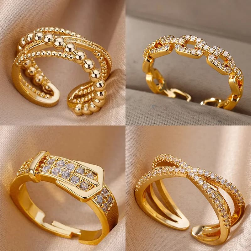 Stainless Steel Belt Rings for Women Ring for finger with adjustable belt with zircons Femme Gift rings for aesthetic jewelry for geometric wedding