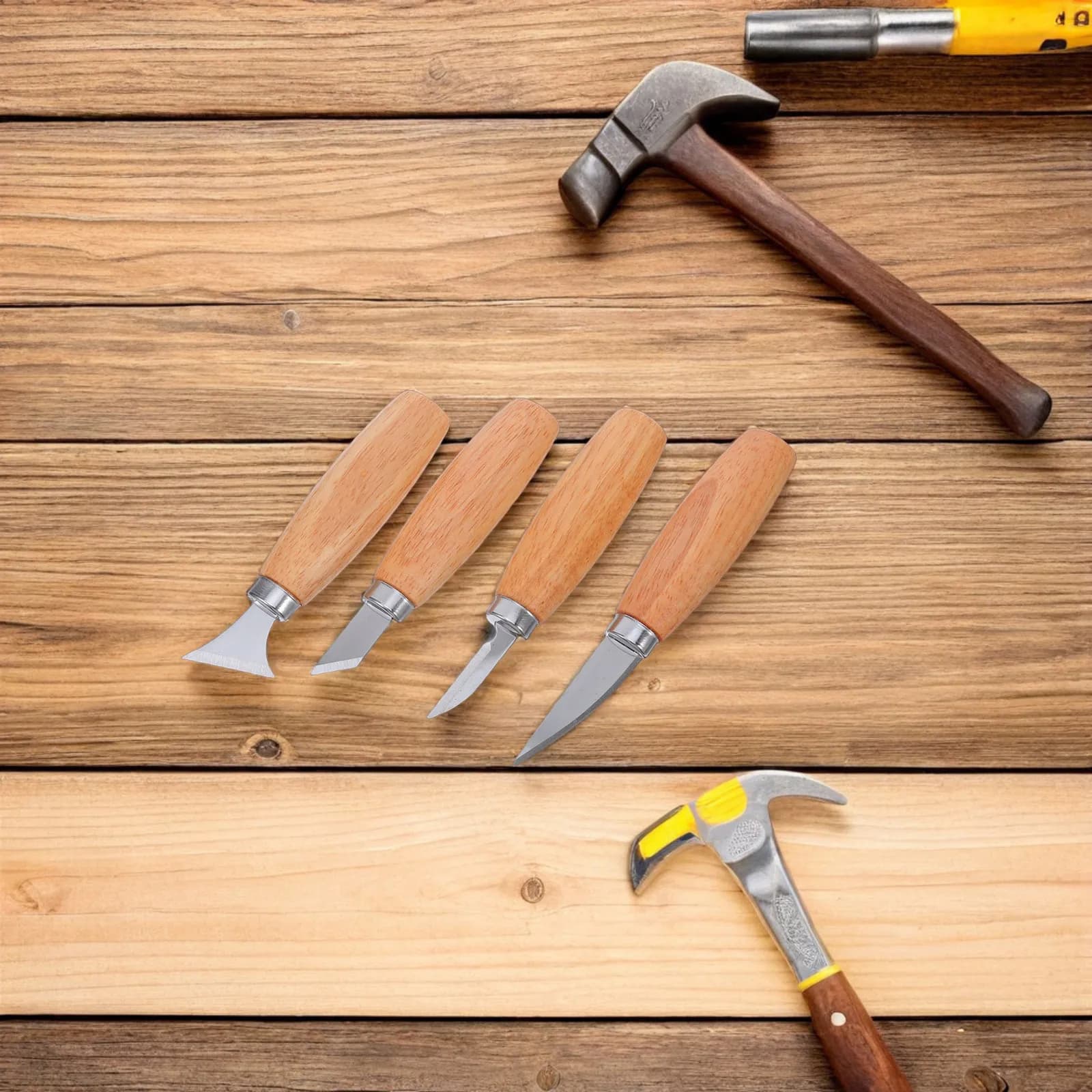 Set di 4 Coltelli per Intaglio del Legno con Manici Ergonomici, Kit di Utensili Manuali per Intaglio, Strumenti per Progetti di Scultura e Artigianato Fai-da-Te