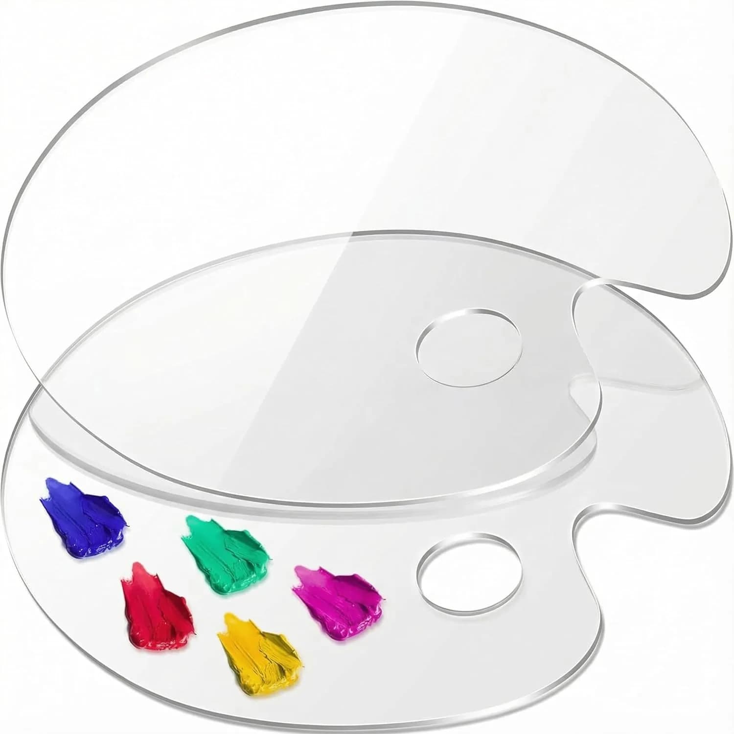 2 Pcs Acrylic Paint Palette 15.7x11.8 Inch Clear Oval Mixing Tray for Art Painting