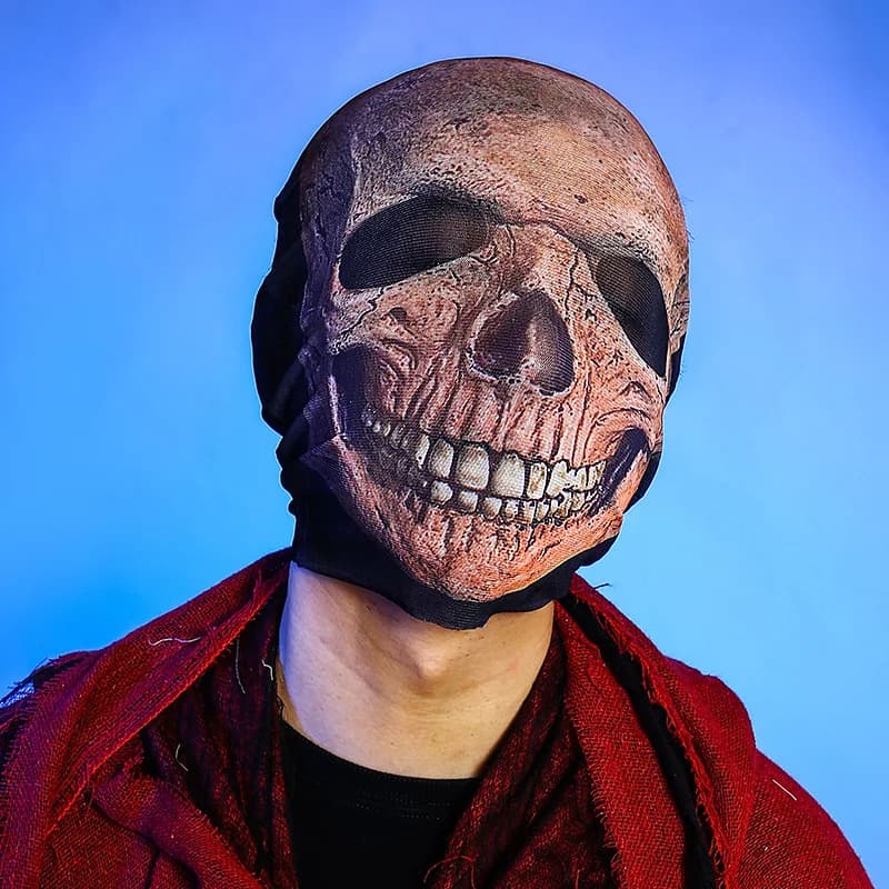 Costumi di Halloween Accessori Puntelli Horror Cervello Teschio Copricapo Cosplay Testa spaventosa Maschera in lattice Guanti scheletro Copricapo in rete