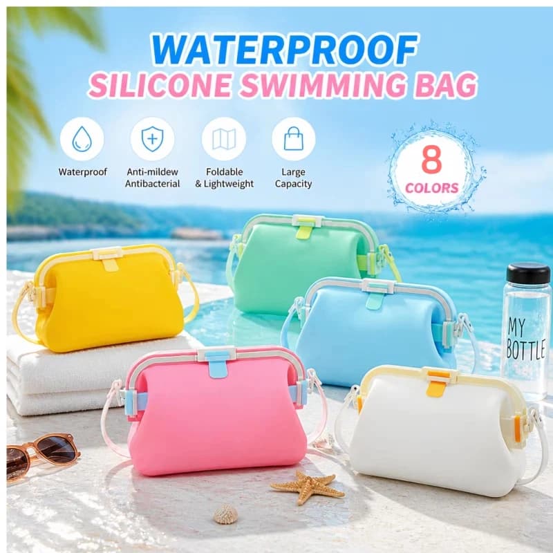 Foldable Waterproof Silicone Swim Bag Multipurpose Swimming Pouches For Beach Gym Travel Holds Goggles Towels Cosmetics