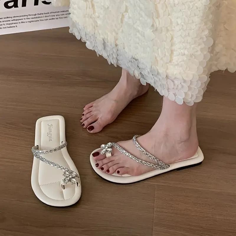 Swimwear with low heel and glitter, for women, for summer, last trend 2026, elegant, from sea, padded and comfortable