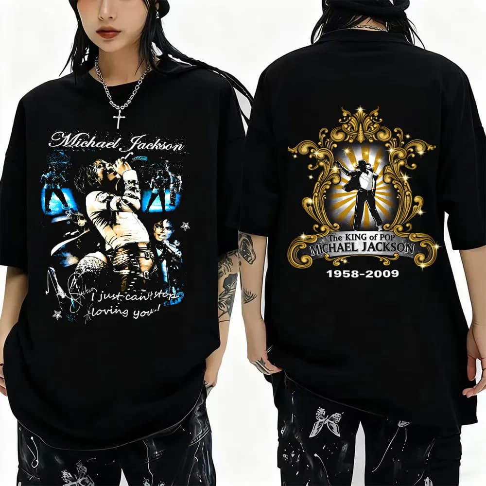 T-shirt con Stampa Grafica del Re del Pop Michael Jackson, Moda Vintage Gotica Rock per Uomo e Donna, Maglietta Punk Oversize