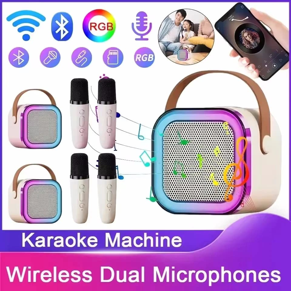 Altoparlante Bluetooth Portatile con Microfono Wireless, Mini Macchina per Karaoke con Lampada LED, Piccola Cassa Audio per Esterni e Casa