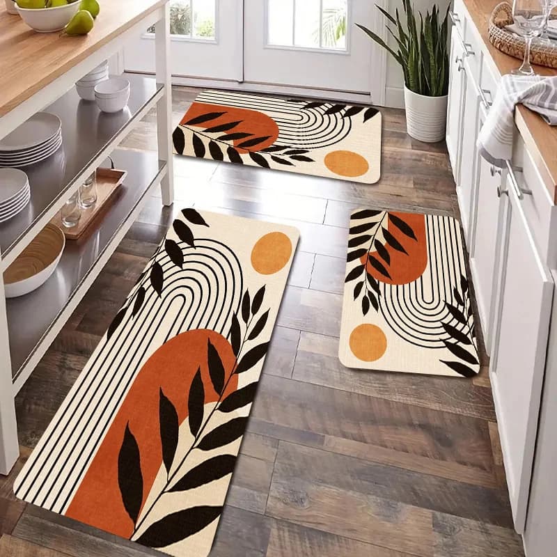1pc Thick 1.1Cm Kitchen Floor Mat, Geometric Pattern Printed Floor Mat Thickened Wear-Resistant Suitable for Kitchen Living Ro