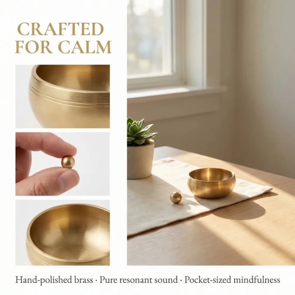 Handmade Brass Mini Singing Bowl Sanskrit Portable Meditation Sound Bowl Buddha Instrument Copper Striker Ball