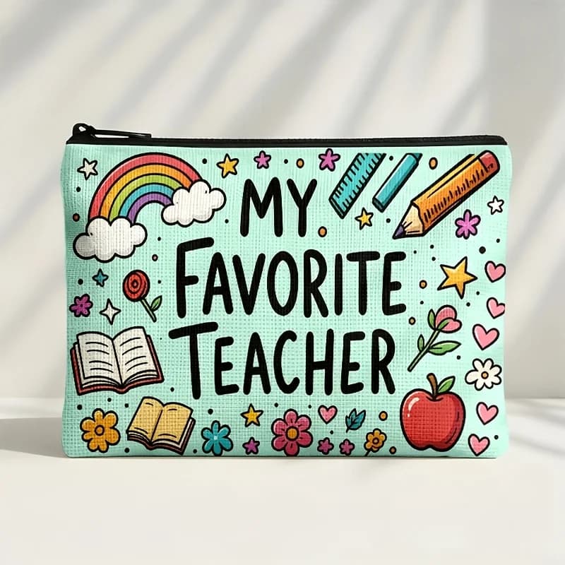 Makeup Bag Cosmetic Pouch with Star Book and Apple Patterns Large Capacity for Travel School Gift Bestie Back to School