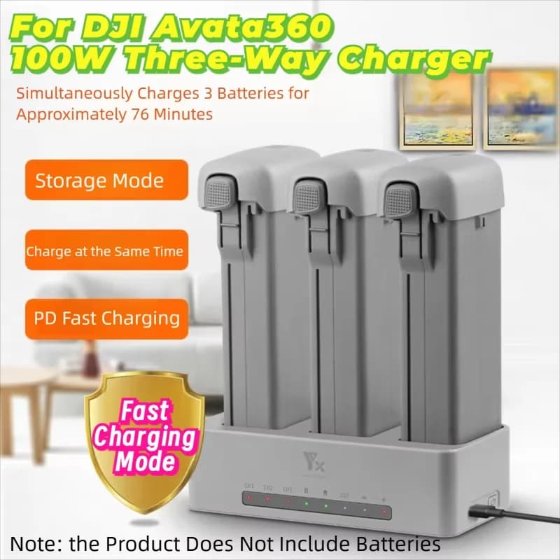Hub di ricarica rapida a tre vie per batteria drone DJI AVATA360, caricabatterie rapido da 100W per Avata360, accessorio power bank a ricarica rapida.