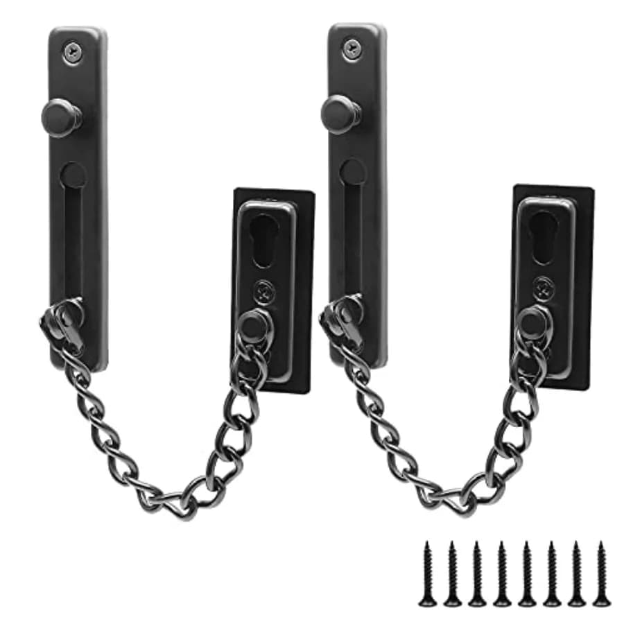 2 Pack Door Chain Lock with Spring, Stainless Steel Security Chain Guard, Anti-Theft Press Lock for Window - Black
