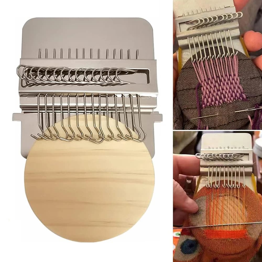 1set 14 Hooks Small Weaving Loom Wooden Speedweve Darning Loom Convenient DIY Darning Machine for Mending Jeans and Clothes