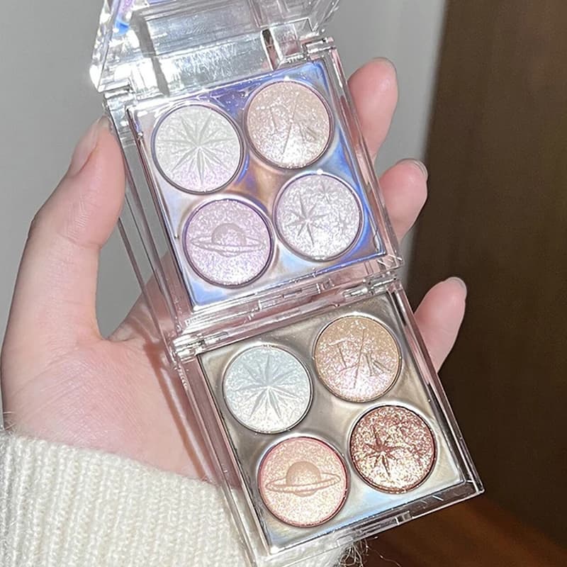 DIKALU Palette di ombretti planetari con glitter a quattro colori: trucco per ombretti evidenziatori in polvere al forno metallizzata viola Aurora