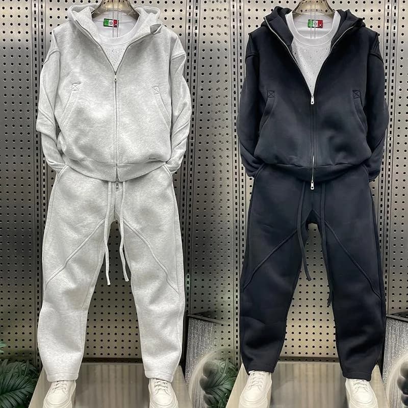 plus Size 300 Pounds Men's Casual Sportswear Set Heavyweight Sweatshirt Pants Two Piece Set Autumn Long Sleeve Polyester