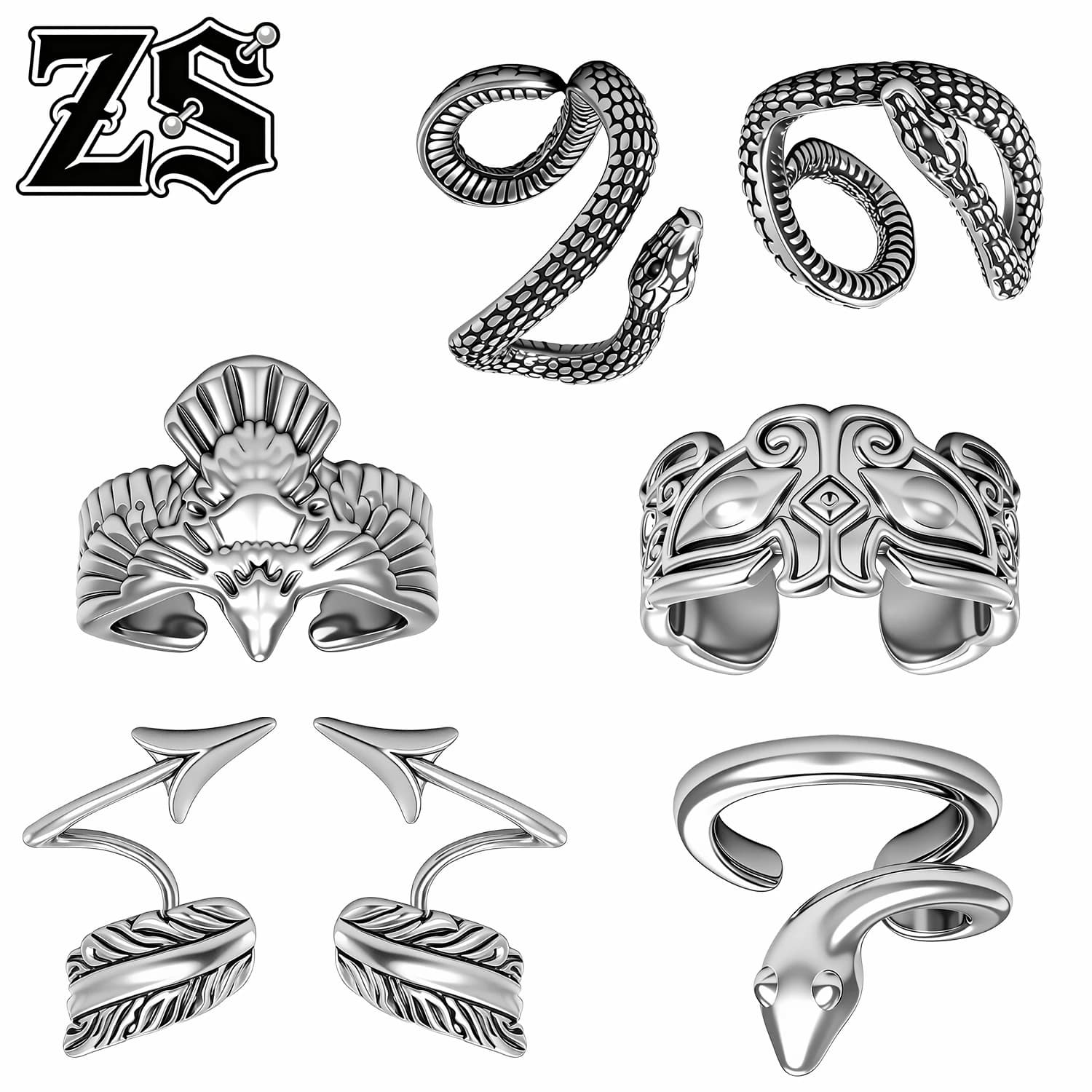 ZS 2 pz/lotto Orecchini a Cerchio Punk a Clip Donna Uomo, Orecchini a Clip Rotondi Cool, a Forma di Serpente Irregolare e Freccia, Finti Piercing a Conchiglia per Elicis