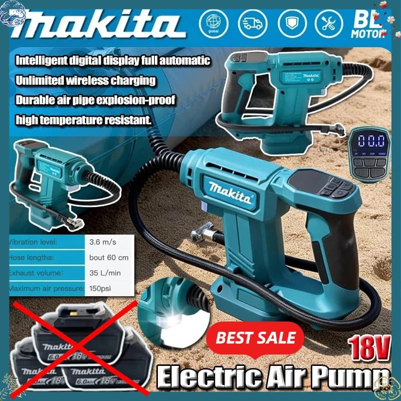 Compressore d'aria portatile Makita senza fili per batteria Makita 18V, gonfiatore per pneumatici auto con display digitale