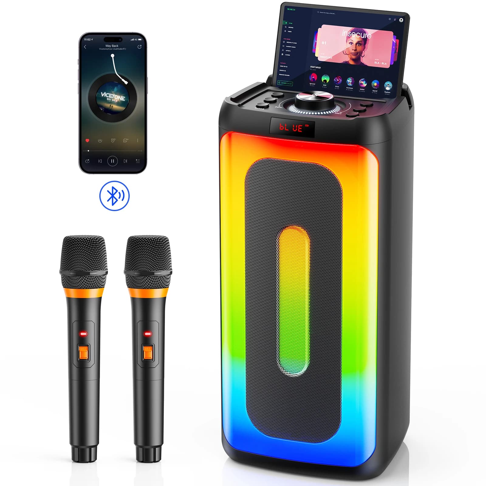 Macchina per karaoke T25 per adulti, altoparlante Bluetooth con microfono, sistema di altoparlanti per karaoke per feste in casa con luci RGB colorate