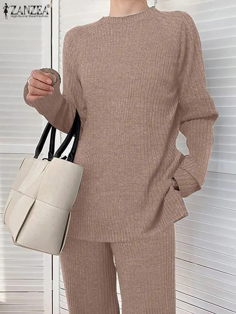 2024 autumn winter pants woman long sleeve blouse trousers suit Casual solid suit ZANZEA fashion loose matching set
