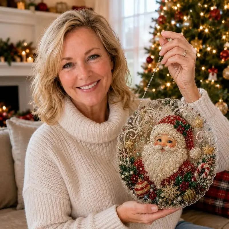 Christmas Santa Claus Diamond Painting Hanging Ornament Acrylic Round Door Window Hanging Sign Xmas Home Wall Decor Holiday Part