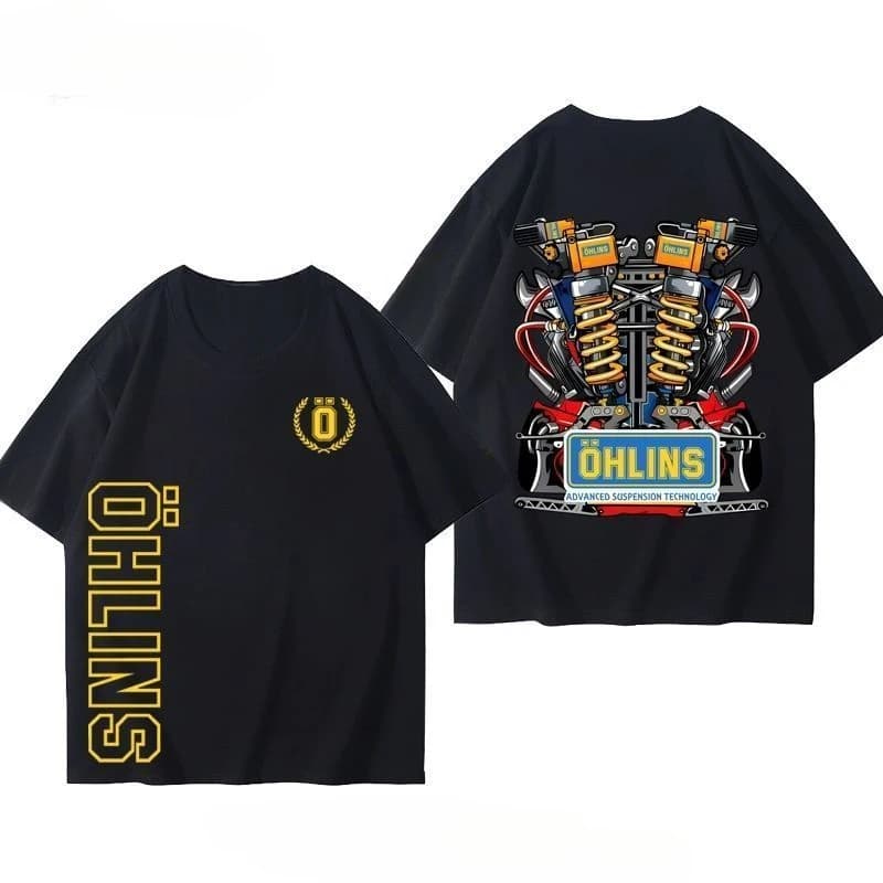 T-shirt da uomo estiva casual alla moda con stampa ammortizzatore moto e accessori da corsa, a maniche corte
