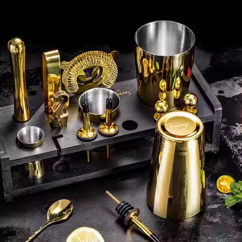 Kit da barista in acciaio inossidabile per principianti - Set di shaker da bar Strumenti per miscelare cocktail Attrezzatura essenziale per bar e feste domestiche