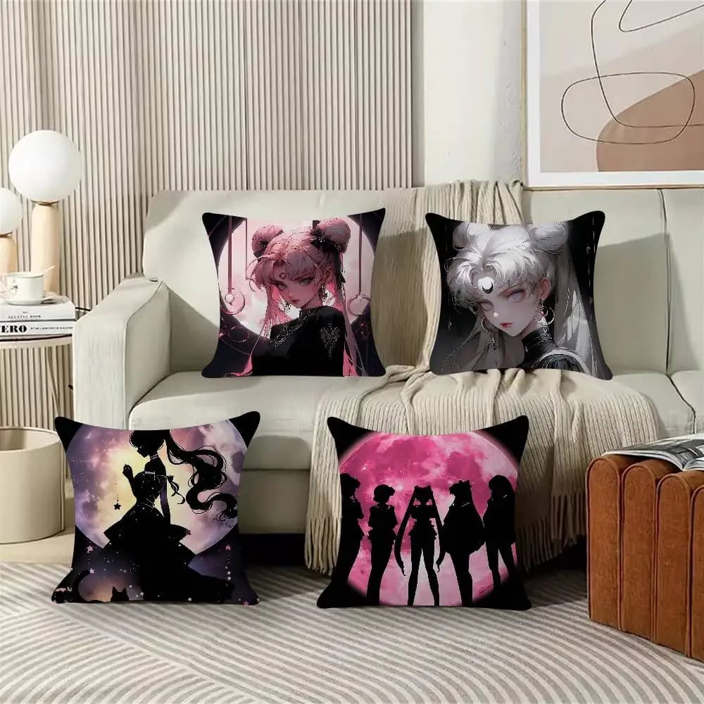 1pc S--Sailor-s M-Moons Fodera per cuscino con stampa cartoon, federa per cuscino, decorazione per soggiorno, divano, casa, personalizzabile