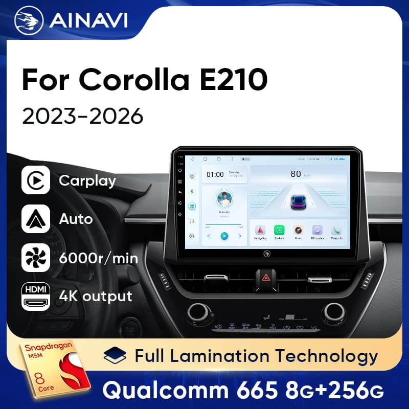 Ainavi Car Multimedia For Toyota Corolla 2022 2023 2024 2025 2026 E210 Car Radio Wireless Android Auto Carplay 4G WIFI GPS 2 DIN