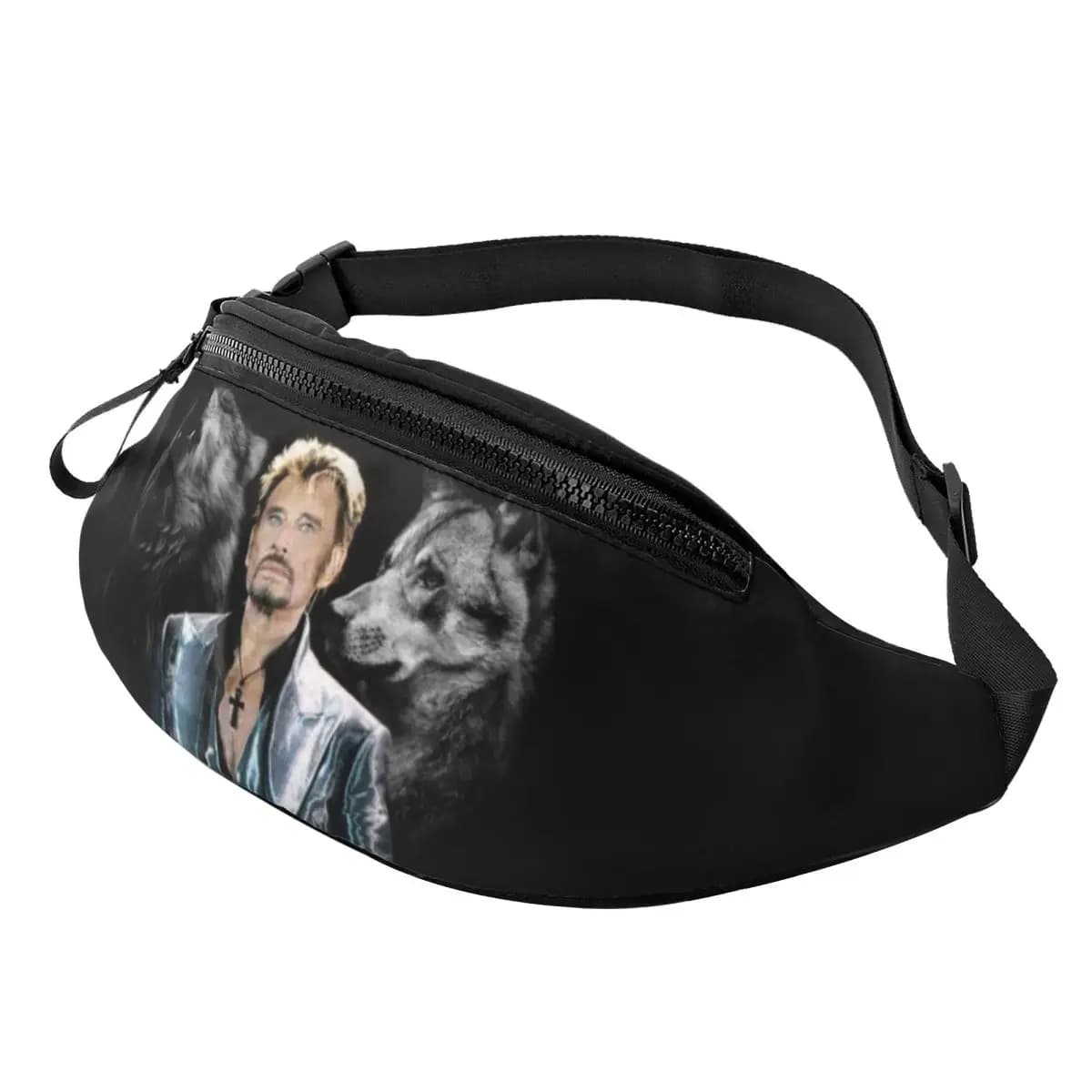 Johnny Hallyday personalizzato con lupo marsupio cantante rock francese marsupio a tracolla uomo donna che corre custodia per soldi per telefono