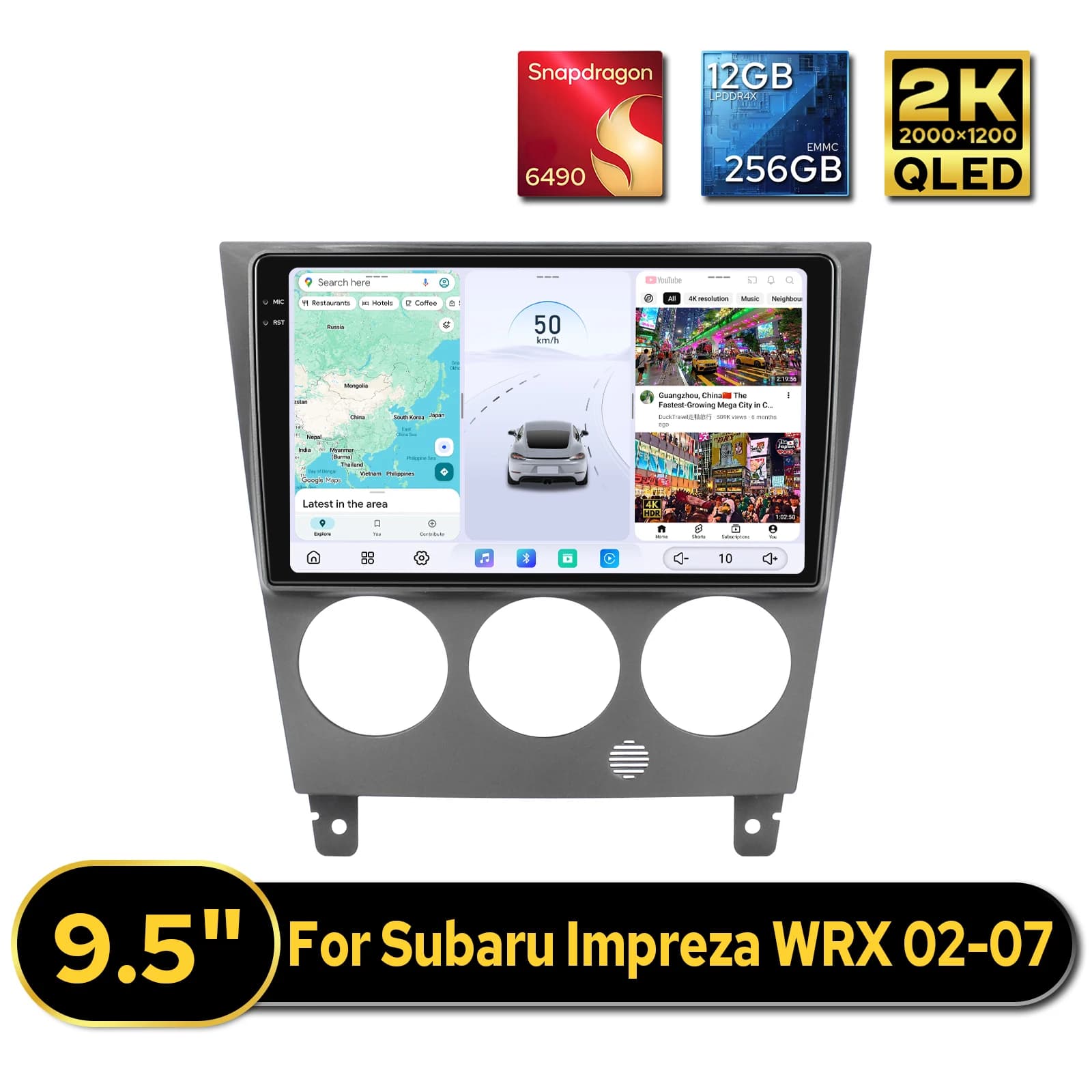 Autoradio JOYING 9.5 Pollici per Subaru Impreza WRX 2002-2007, 12GB+256GB, Touchscreen 2000*1200, CarPlay Wireless, Android Auto, Stereo