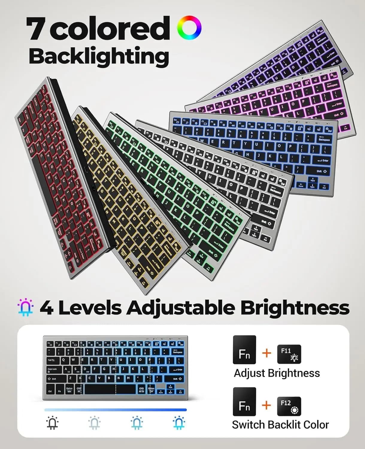JOMAA Tastiera wireless ricaricabile Bluetooth e USB Colori retroilluminati Set tastiera e mouse con clic slient LED per laptop MacBook