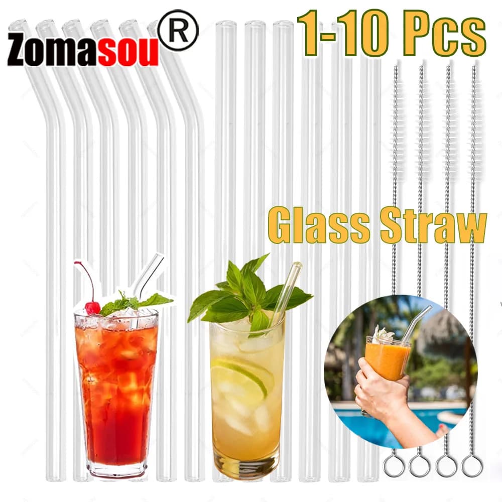 1-10 pezzi riutilizzabili set di cannucce di vetro ad alto contenuto di borosilicato per frullato cocktail cannuccia sana ed ecologica con pennello trasparente