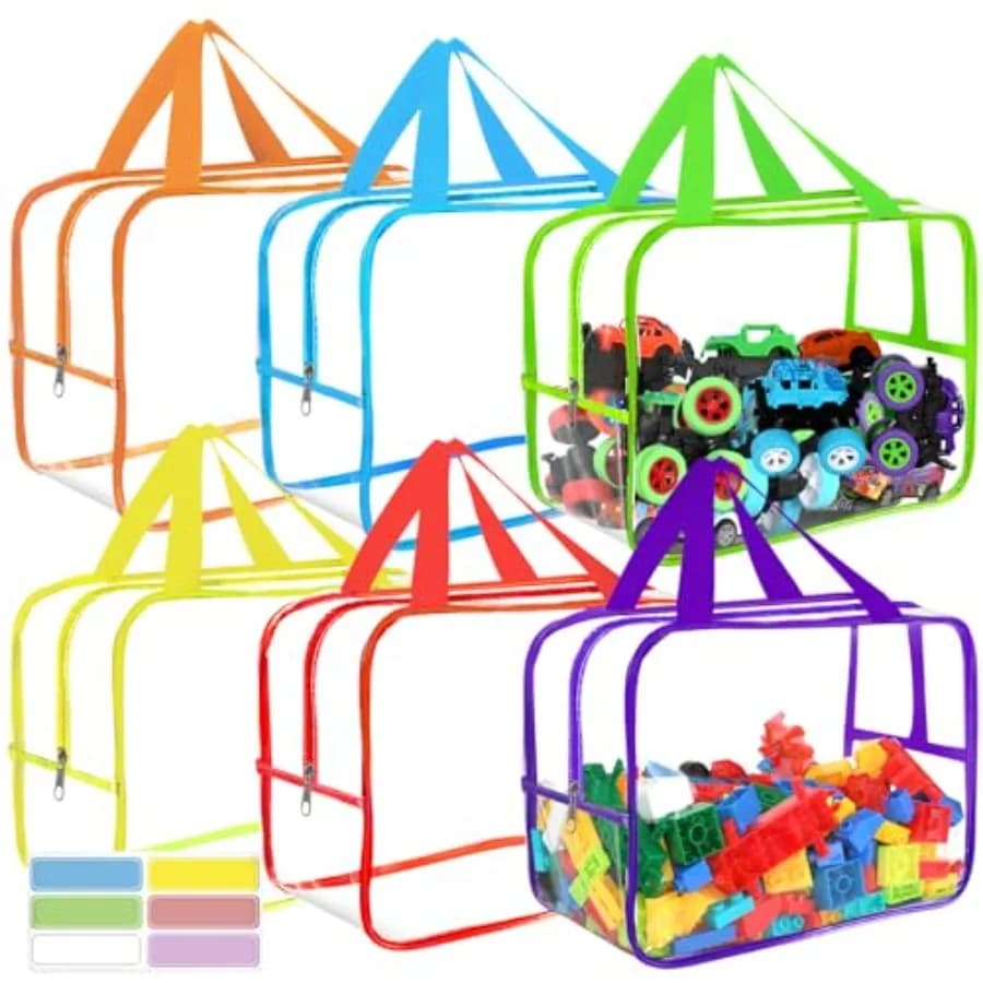 Borse portaoggetti X-Widen in 6 colori, 12,6×9,25×6,9 pollici, con etichette, riutilizzabili, trasparenti in PVC, per giochi da tavolo, organizer da viaggio impermeabile