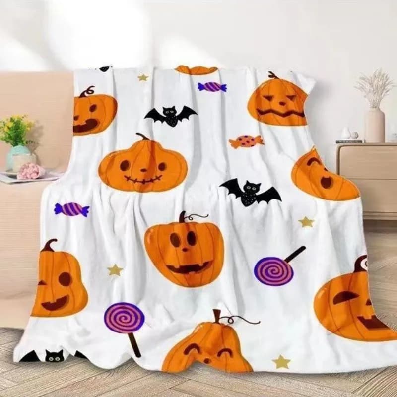 Coperta morbida per divano in flanella di velluto per camera da letto in poliestere stampato digitale di cartoni animati di Halloween Coperte morbide per divano in pile