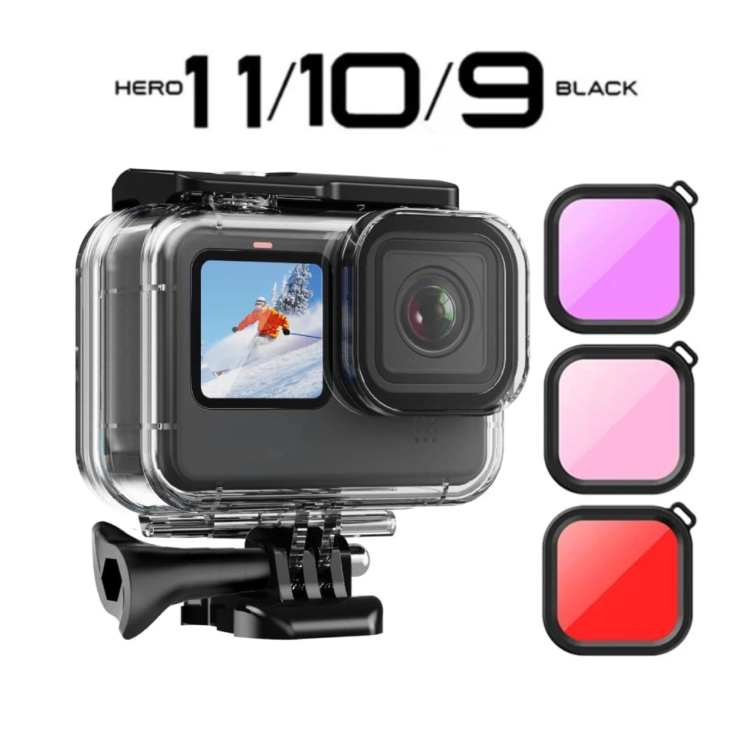 Accessori per action camera per GoPro Hero 10 11 12 Custodia impermeabile per Go Pro 9 Custodia per immersione subacquea con filtri per immersione