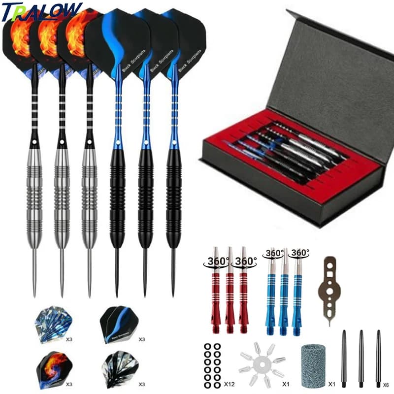 Set di Freccette Professionali TRALOW con Punta in Acciaio, Fusto in Ferro Antiscivolo, Aste in Alluminio, Freccette in Metallo per Allenamento, Competizione e Giochi con Bersaglio