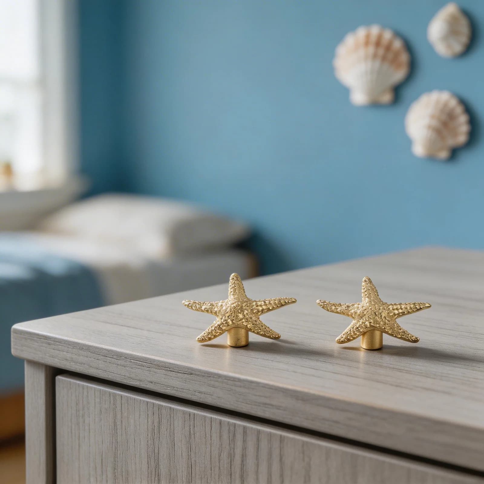 Maniglie a forma di stella marina per cassetti e armadi, design giocoso, set di due maniglie per l'arredamento della camera da letto