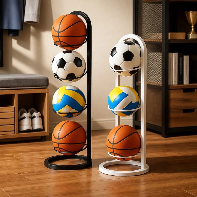 Heavy-Duty Indoor Metal Storage Stand with 2-5 Levels for Basketballs, Footballs, and Volleyballs Organization