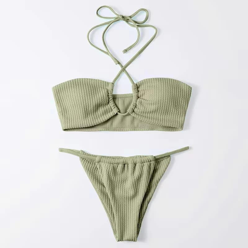 Nuovo Costume da Bagno Sexy per Donne, Tankini, Bikini Monocolore con Collo Incrociato, Costume da Spiaggia