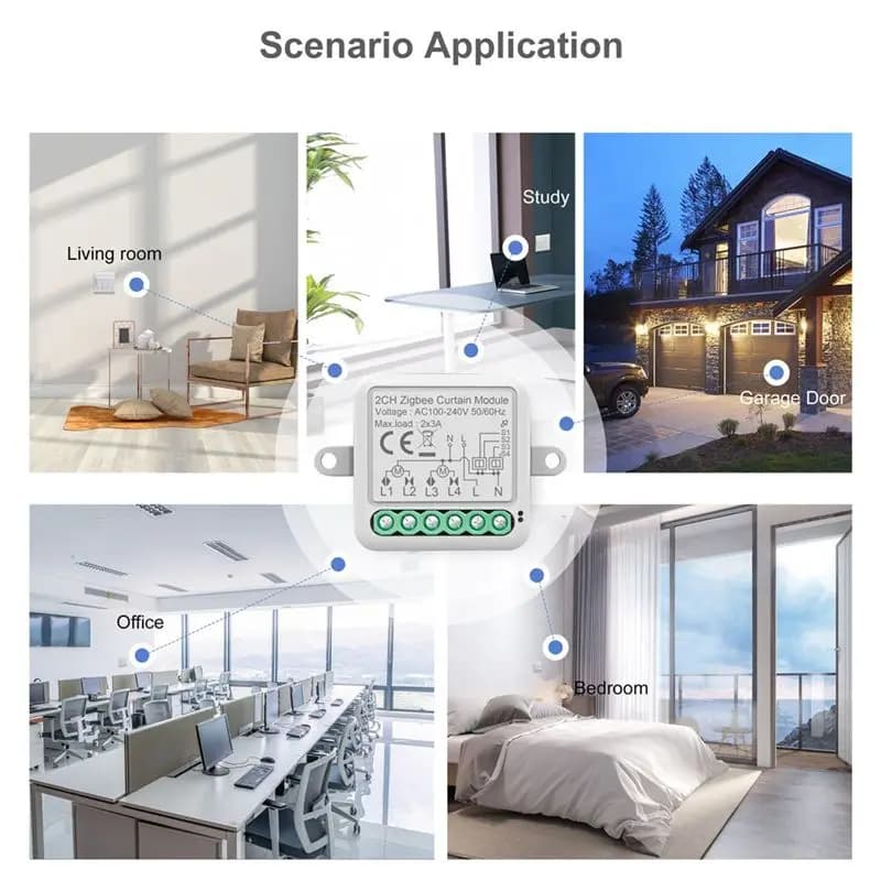 DT51 Tuya Zigbee Smart Curtain Switch Module 2CH, APP Remote Control Smart Circuit Breaker for Home