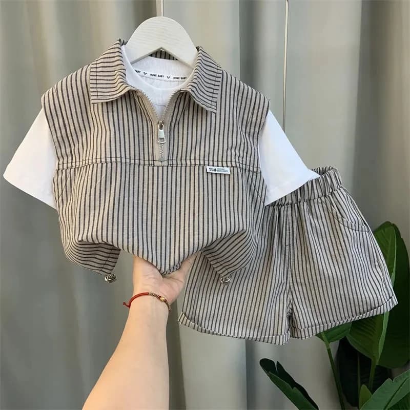 Kids Boys Clothing Set 2025 New Fashionable Baby Summer Clothes Children's Short Sleeve Polo Top and Shorts 2PCS