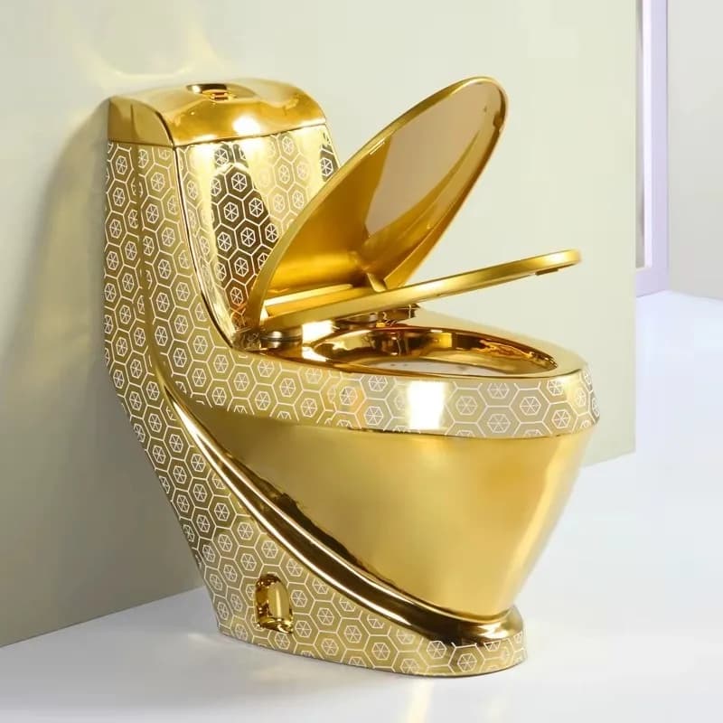 Gold Electroplated Luxury Toilet Cyclone Flushing With Automatic Features Floor Mounted Elongated Bowl Dual-Flush