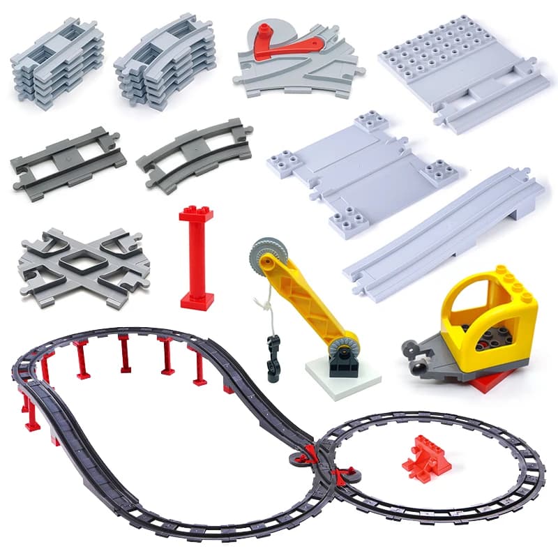 Set di binari del treno Grandi blocchi di costruzione Accessori per binari stradali della città compatibili con DuploEGG Mattoni fai da te Giocattoli per regalo per bambini