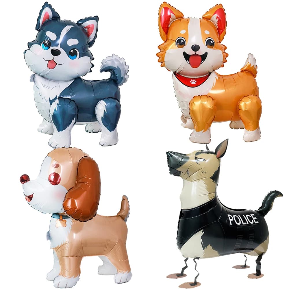 Cartoon Animal Dog Autoportante Husky Corgi Palloncino in foglio di alluminio Decorazione festa di compleanno per bambini Baby Shower Air Globos